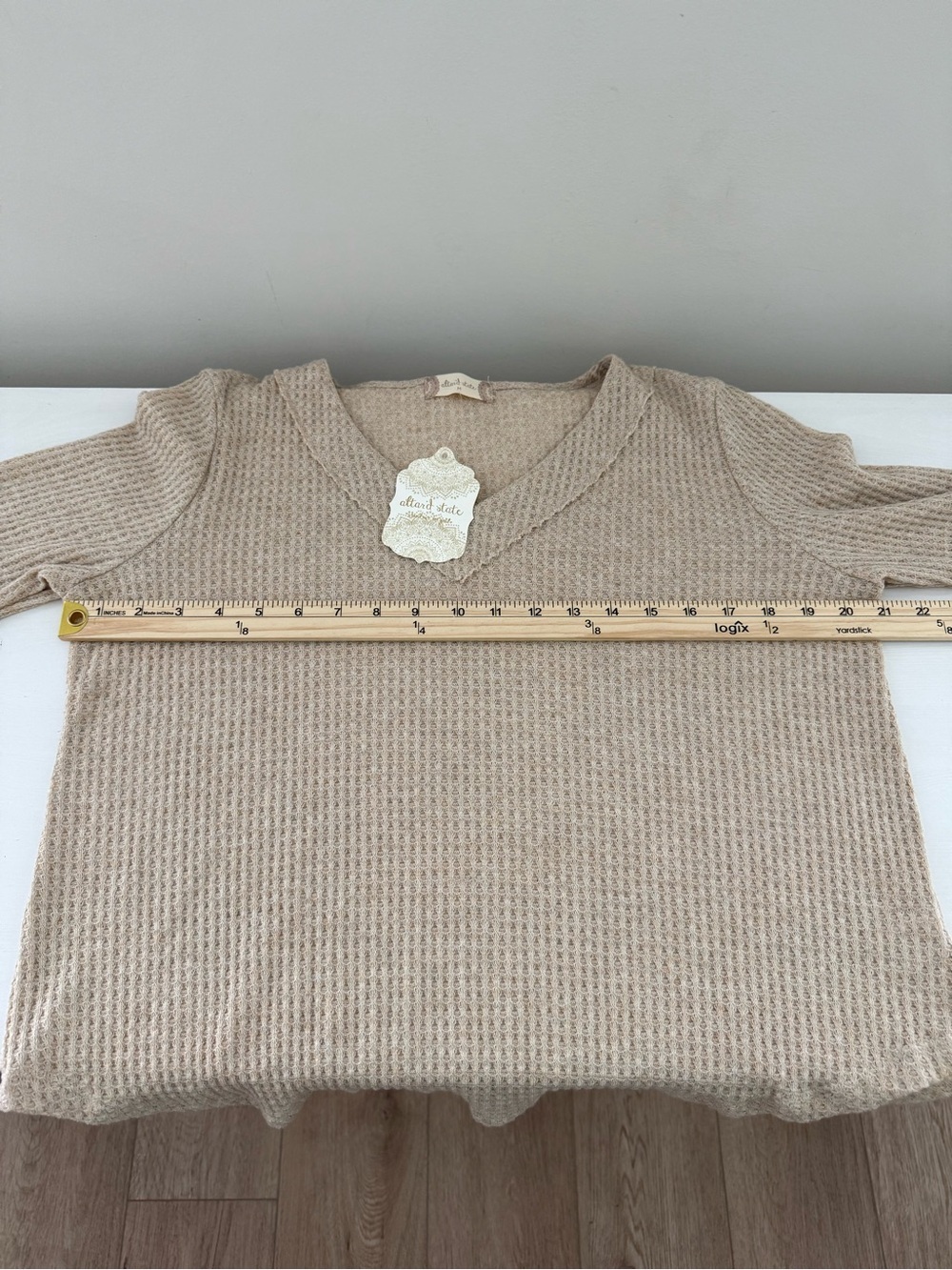 Altar’d State Waffle Knit Long Sleeve Top Beige Neutral Boho Size Medium NWT - Picture 5 of 7